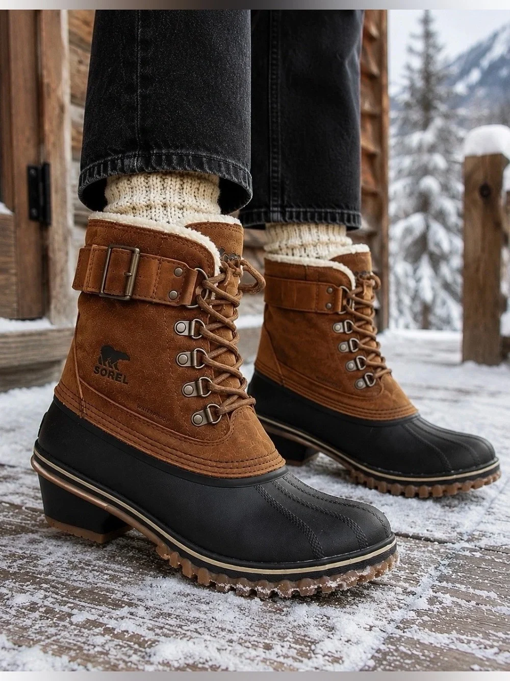 Sorel Fancy Lace II Womens Boots 6 Brown Waterproof Leather Lace Up Duck
